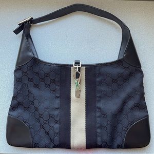 Authentic Gucci Jackie O Vintage Black Cream Hobo Handbag